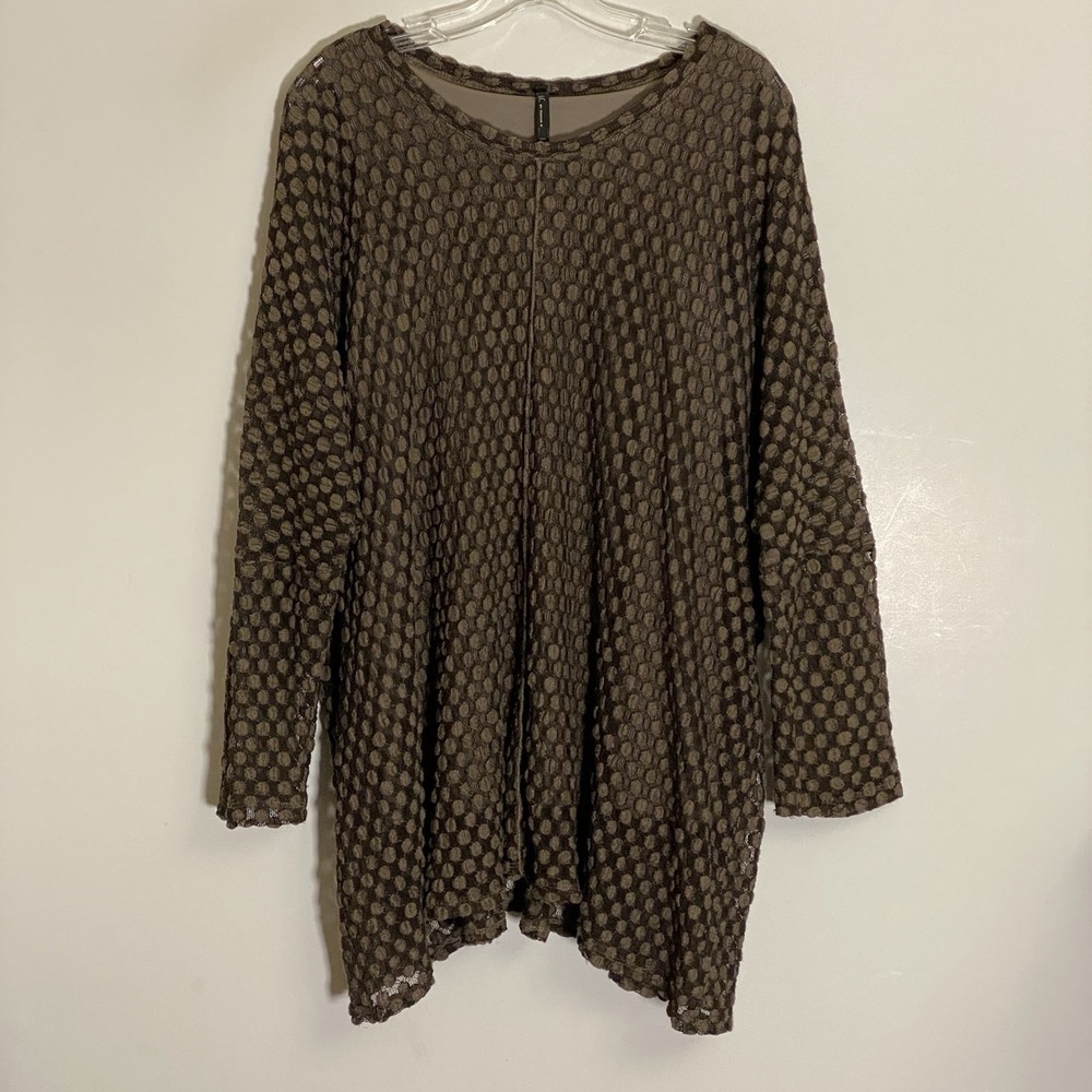 IC by Connie K Top Womens Large Brown Polka Dot Sheer Lined Classy Lagenlook L